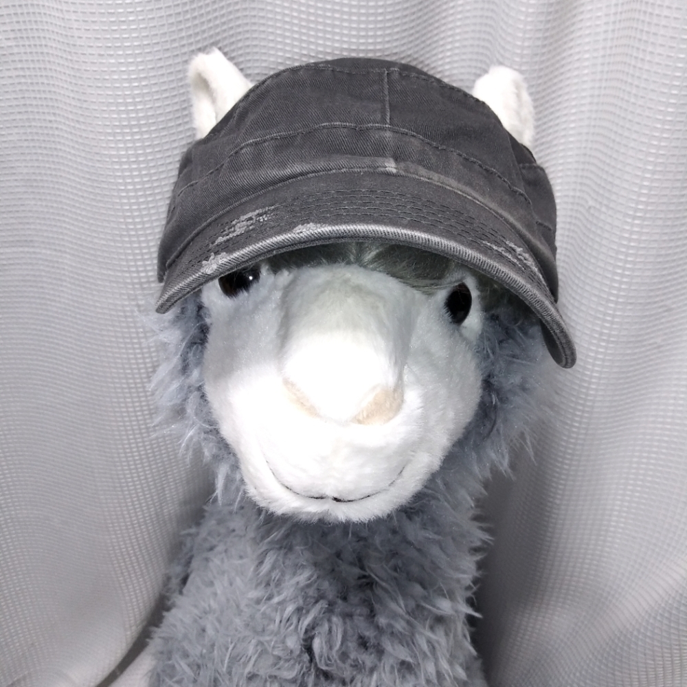 GRAY Distressed Cotton Newsboy CAP Hat For Girls Women W Pigtails Red Stitching